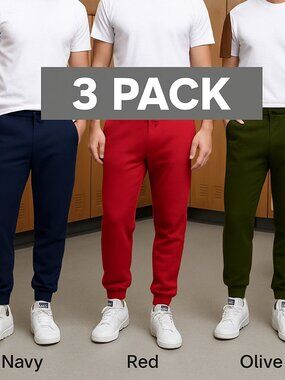 3pk Blue Ice Men's Modern Fit Heavyweight Classic Fleece Jogger Sweatpants N-R-C